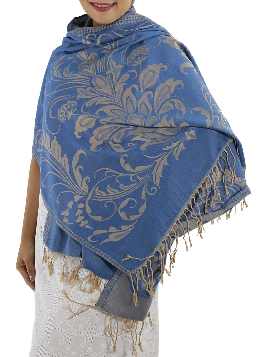 Patterned Blue Pashmina Shawls