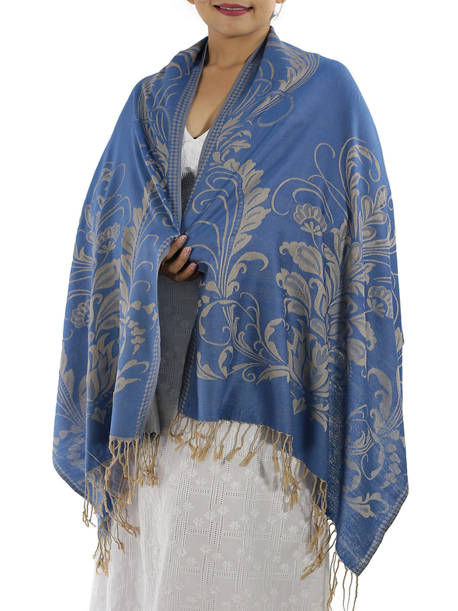 Patterned Blue Pashmina Shawls