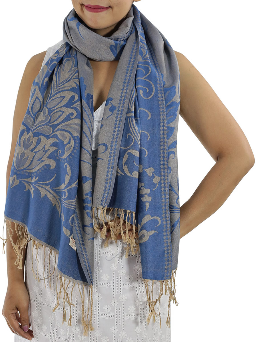 Patterned Blue Pashmina Shawls