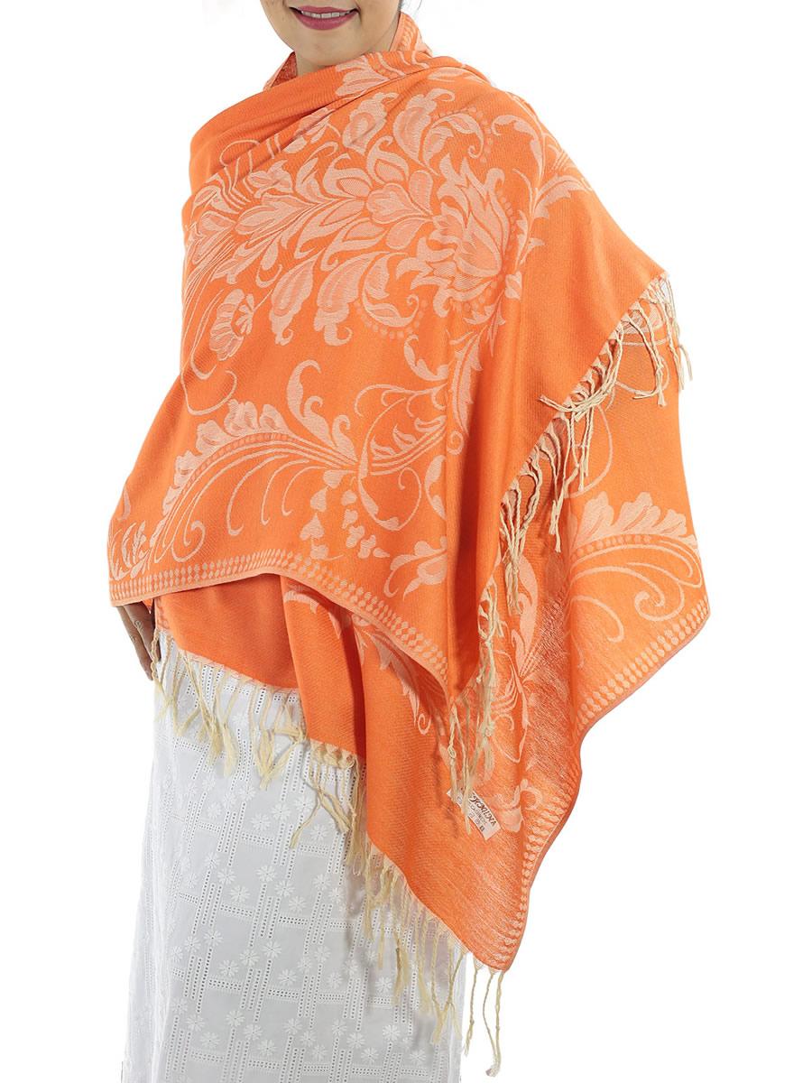 Patterned Orange Pashmina Shawls