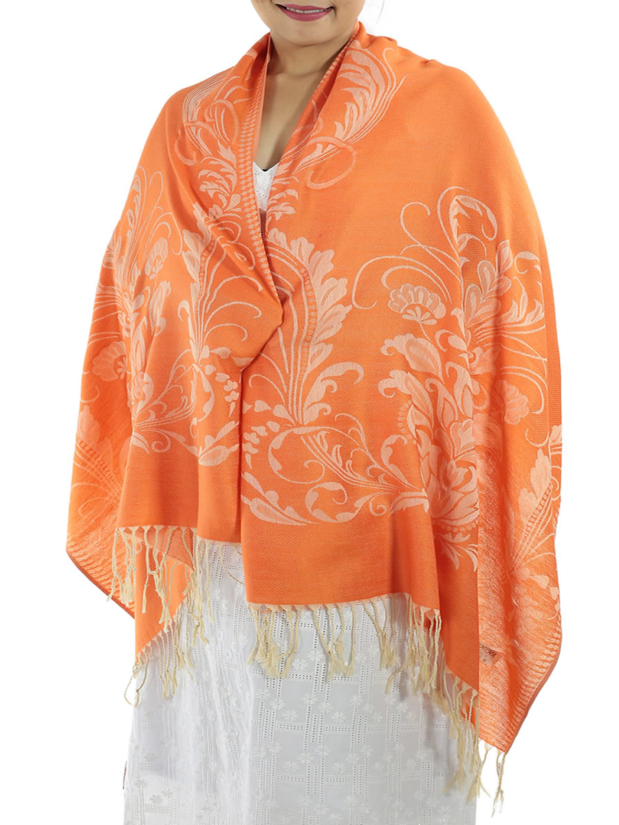 Patterned Orange Pashmina Shawls