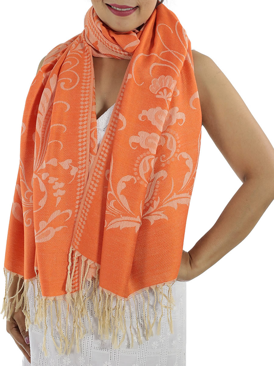 Patterned Orange Pashmina Shawls